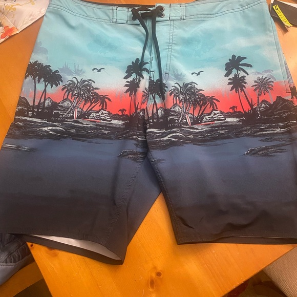 Burnside Men's Aqua Scenic Stretch Swim Board Shorts NWT - Picture 12 of 12